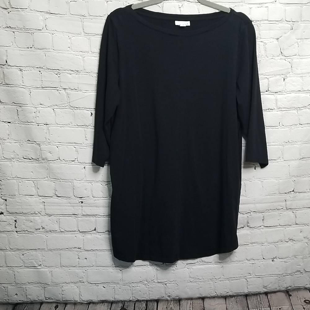 J.Jill Black Scoop Neck Tunic Blouse Large 3/4 Sleeve